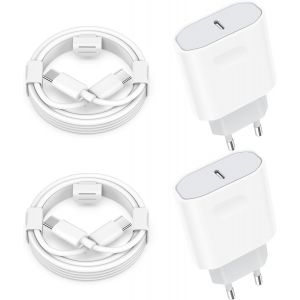 SJZG-Lot De 2 Chargeur Rapide 25W Usb C Avec C&acirc;bles De 2 M&egrave;tres Compatible Avec Iphone 16/16 Pro Max/15/15 Pro Max Plus, Ipad Air, Samsung Galaxy S25/S24/A53/Note 20, Prise Secteur, Adaptateur Usb-C - Neuf