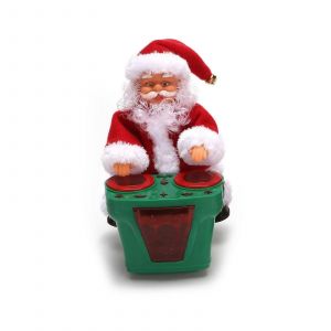 Jouet de No&euml;l &eacute;lectrique P&egrave;re No&euml;l, jolie poup&eacute;e jouant de la batterie, &agrave; piles, figurine musicale en mouvement, d&eacute;coration de vacances, blanc - Neuf