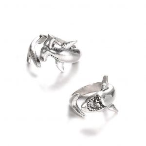 Bague D'ouverture R&eacute;glable Vintage 2x White Shark Amp Hammerhead Shark Rings Bijoux - Neuf