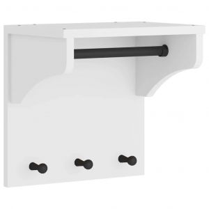 Porte-manteau mural pratique avec 3 crochets espace de rangement 43 x 30 x 42 cm en bois massif blanc Helloshop26 02_0056691 - Neuf