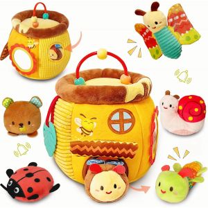 Ulteronixshop-Jouet Bebe 6 Mois, 7-en-1 Maison des Abeilles en Peluche avec 6 Insectes, Jeux Montessori avec Hochets, Miroirs Jouet Sensoriel Interactifs, Cadeau Bebe Enfant 9 12 18 Mois Gar&ccedil;on Fille - Neuf