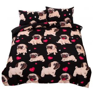 Hjlian Parure De Lit En Polyester Avec Housse De Couette Et Taie D'oreiller Pour Enfants, Motif Chien Mignon (Queen) - Neuf