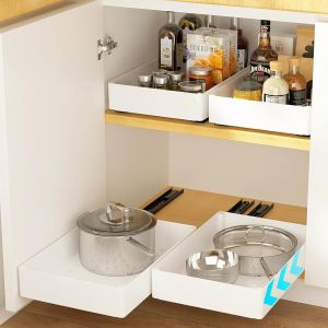Chenquansarl-2-Pack Rangement Tiroir Cuisine, Tiroir Coulissant Cuisine Avec Film Adhésif Nano, 2 Tailles De Organisateur Tiroir Cuisine Pour La Cuisine, Le Garde-Manger Et La Armoire, Blanc - Neuf