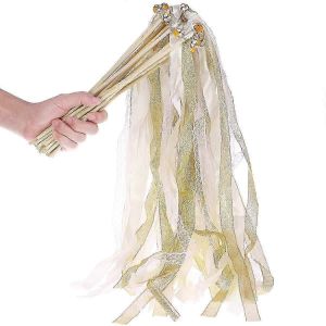 Rosenice 20pcs Mariage Anniversaire Fête Soie Dentelle Ruban Avec Cloches Banderoles Baguettes Fée Bâton (beige) - Neuf