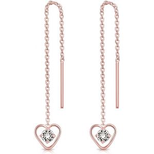 Kal-® Boucles D'oreilles Pendantes À Chaîne En Argent Fin 925 Plaqué Or Rose - Coeur Avec Mini 3 Mm Cristaux De Swarovski® Elements Ronds - Choix De Différentes Couleurs - Neuf