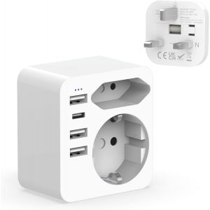 COPO-Prise Anglaise Adaptateur Francaise,6 In 1 Adaptateur France Vers Uk Avec 3 Usb Et1 Usb C 3.4A,Convient Pour L'Irlande,L'Angleterre,Maldives,Dubaï,Type G Uk Prise Adapteur - Neuf