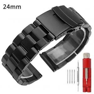 Bracelet De Montre De Remplacement En Acier Inoxydable 18/20/22/24mm Avec Doubles Boucles Pour Bracelets - Neuf