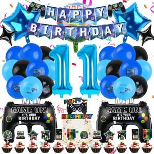 Cauc-Decoration Anniversaire Jeu Vid&eacute;o 11 Ans Garcon,56pcs Kit De D&eacute;coration D'anniversaire De Joueur Pour Gar&ccedil;ons,Kit De D&eacute;coration De F&ecirc;te D'anniversaire Game, Pour F&ecirc;tes Th&egrave;me Jeu Pour Gar&ccedil;ons - Neuf