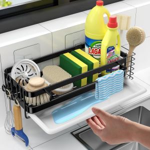 MEVRONISSHOP-Porte Eponge Evier Cuisine Supports Plateau de Drainage,Support Eponge Evier Cuisine avec Crochet,Acier au Carbone Rangement Eponge Evier Cuisine,Support de Rangement Cuisine - Neuf