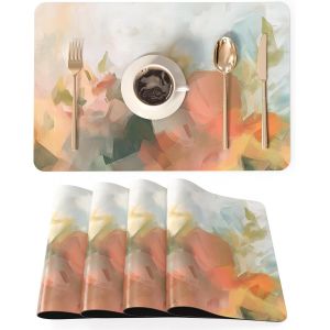 Sept-Qiyi Lot De 4 Sets De Table En Cuir Imperm&eacute;ables, R&eacute;sistants &Agrave; L'huile Et &Agrave; La Chaleur, Pour Cuisine, Salle &Agrave; Manger, Int&eacute;rieur Et Ext&eacute;rieur, 45 X 30 Cm, Motif Aquarelle Pastel Abstrait - Neuf