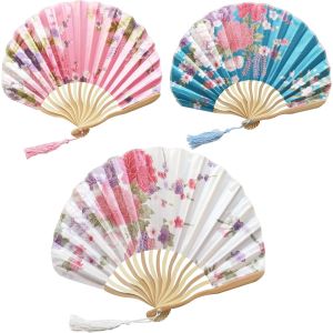 KALANKA-3 PCS Eventail Mariage Eventail Japonais Chinois Pliant Ventilateur Bois Tissus Poche Éventails Pliants en Bambou, Éventail à Main Evantail Pliable pour Decoration Anniversaire Fête - Neuf