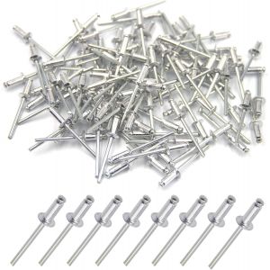 100 pièces de rivets aveugles en aluminium 4 x 10mm,rivets à bout ouvert,rivets pop,paquet de 100 (Argent) - Neuf