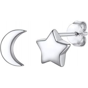 Kal-Boucles D'oreilles En Argent Sterling 925 Clous D'oreilles Coeur/Étoile/Lune/Cercle/Ronde Plaqué Platine/Or 18k/Or Rose Cadeau Saint Valentin Boucles D'oreilles Sets Femme Fille - Neuf