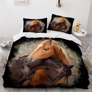 Parure De Lit Pi&iquest;&iquest;Ces Pour Personnes Deux Chevaux Qui S'embrassent Enfants Impression D Housse De Couette Xcm Microfibre Hypoallergique Avec Fermetur - Neuf