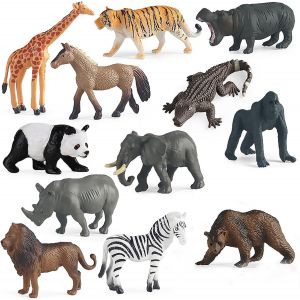 SANSH-12 Pièces Figurine D¿Animaux,Woodland Animal Figures,Mini Tudou Jouets d'animaux pour Enfants,Réaliste Animaux de la Jungle,Animaux en Plastique,Figurine d'animal éducatif,pour décoration - Neuf