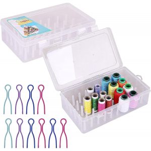 Chenquansarl-2 Pièces Boite Bobine De Fil Couture, Boîte À Fil À Coudre Avec 42 Axes, Transparent Boîte De Rangement De Fil À Coudre Vide Boîte De Rangement Pour Fil À Coudre Avec Pinces À Bobines De - Neuf