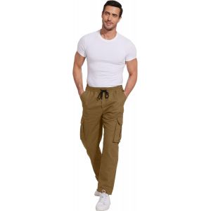 Tzf-Pantalons Cargo Homme Coton Pantalon De Travail Avec Multi Poches Taille Elastique Cordon De Serrage - Neuf