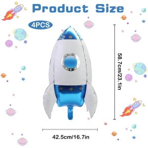 CAUC-Ballon Fusée Enfant 4 Pièces Ballons en Aluminium Bleu Espace Thème Ballons Astronaute Fusée Kit Anniversaire Espace Ballon pour Decoration Anniversaire Garcon - Neuf