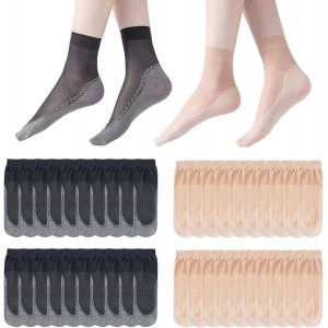 Asfasfq-20 Paires Chaussettes Femme, Chaussettes De Chevilles Soyeuses, Confortable Respirantes Chaussettes, Femme Pure Chaussettes, Chaussettes De Chevilles Sport (Nu, Noir, Taille Unique) - Neuf