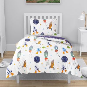 Housse De Couette 140x200 Enfant Motif Fus&eacute;e Plan&egrave;te Parure De Lit Enfant 100% Coton R&eacute;versible Linge De Lit Cartoon Pour Enfants Gar&ccedil;ons Avec Fermeture &Eacute;clair Avec Taie D'oreiller 65x65 Cm - Neuf