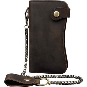 Portefeuille Long En Cuir V&eacute;ritable Pour Hommes Avec Poche &Agrave; Fermeture &Agrave; Glissi&egrave;re Vintage Bifold Checkbook Purse - Neuf