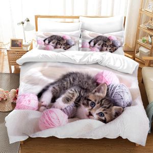 Ulteronixshop-Housse De Couette Chat, Parure De Lit Imprim&eacute; Motif Mignon Chat Avec 2 Taies D'oreiller,3d Animal De Compagnie Ensemble Housse De Couette Pour Enfants Filles (Chat B, 200 X 200 Cm) - Neuf