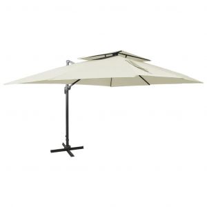 Parasol De Jardin D&eacute;port&eacute; Inclinable 400 X 300 Cm Avec M&eacute;canisme &Agrave; Manivelle Design Sable Helloshop26 02_0046502 - Neuf