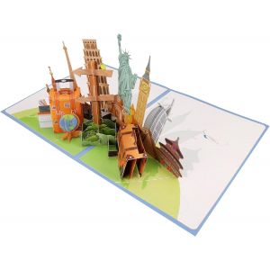 Carte Anniversaire Pop Up Voyage, Carte de Voeux 3D Pop Up pour l'anniversaire ou l'anniversaire des Amoureux, pour Lune de Miel, Voyages à Travers le Monde, Vie de Retraite - Neuf