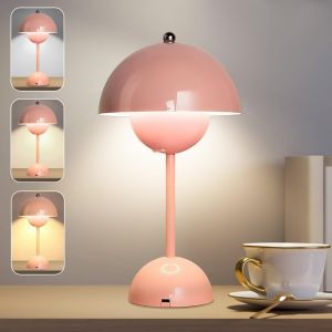 Kal-Flowerpot Lampe De Table Led, Sans Fil En Forme De Champignon Avec 3 Couleurs De Lumière, Lampe Champignon Tactile, Lampe Table Champignon Pour Chambre, Bureau, Bars (Rose) - Neuf