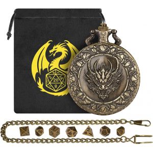Sansh-Lot De Mini Dés Dnd, Steampunk Tête De Dragon Coquille De Montre De Poche, 7 Pièces Dés D&d En Métal Polyédrique, Cadeaux Dnd Avec Logo Dragon Sac Cadeau, Accessoires De Jeu De Société De Rôle, - Neuf