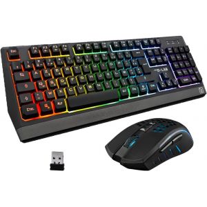 Combo Tungsten - Ensemble Clavier Et Souris Gamer Sans Fil R&eacute;tro &Eacute;clair&eacute;s - Clavier Gaming Wireless Azerty + Souris Wireless 2400 Dpi - Pack Pour Pc Ps4 Ps5 - Neuf