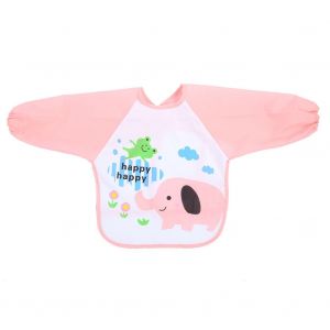 Bavoirs Impermeables A Manches Longues Pour Enfants Et Bebes (Elephant Rose) - Neuf