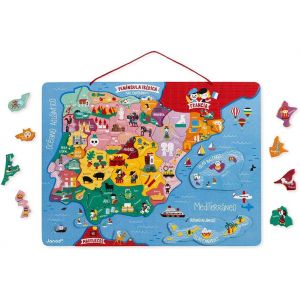 ERYI-- Carte D'Espagne Magnétique - Puzzle Enfant En Bois - 60 Pièces Aimantées - Découvrir Et Mémoriser - Jeu Éducatif Géographie - Dès 7 Ans, J05478 - Neuf