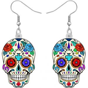 Kal-Acrylique Cr&eacute;atif Mignon Halloween Cr&acirc;ne De Sucre Squelette Boucles D'oreilles Pendantes Pour Femmes Filles Nouveaut&eacute; Saison De L'effroi Bijoux Gothiques Pour Cadeaux - Neuf