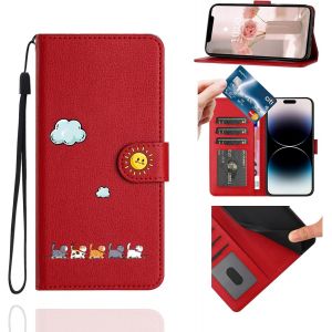 Wallet Case For Samsung Galaxy S9 (5.8 Inches), Leather Flip Case, Cat Magnetic Protective Cover Case For Samsung Galaxy S9, Red - Neuf