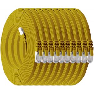 0,5 M - Jaune - Lot De 10 C&acirc;bles R&eacute;seau Plats Cat7 C&acirc;ble Brut Cat 7 C&acirc;ble Ruban Gigabit Lan (10gbit/S) C&acirc;ble D'installation C&acirc;ble Patch Plat Mince Fiche Rj 45 Cat6a[Cab9165782] - Neuf
