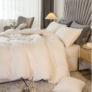 Sjzg-Housse De Couette Flanelle 200 X 200 Cm Blanc Cr&egrave;me - Parure De Lit En Velours Chaud Ultra Doux Avec Fermeture &Eacute;clair, Linge De Lit 2 Personnes Hiver Avec 2 Taies D'oreiller 65x65 Cm - Neuf