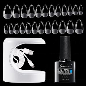 Capsule - Pose Am&eacute;ricaine Ongles Court Amande, Colle Faux Ongles D'extension, Gel Nail Kit 240 Pcs, Portable Lampe Led Uv Nail Art, D&eacute;butant Cadeau No&euml;l - Neuf