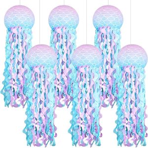 Méduse Lanterne Papier,6 Pièces 25 Cm Meduse Lampion Papier Décorations De Fête,Lanterne Chinoise Pour Anniversaire Enfant Décoration Sirène,Lanterne Mariage Thème Océan Suspendue Colorée - Neuf