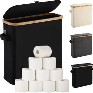 KALANKA-Support de rangement pour rouleau de papier toilette, panier de rangement pour rouleaux de papier toilette avec couvercle pour Mega Roll, support de rangement pour papier toilette en bambou, - Neuf
