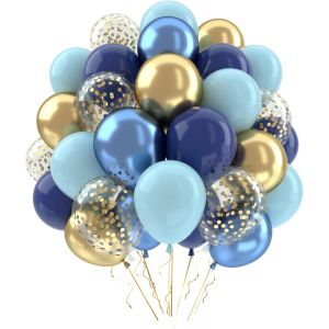 CAUC-Ballons Anniversaire Bleu Or, Ballons Bleus Marine Or, 62 Pi&iquest;&iquest;ces Ballon Helium Bleu M&iquest;&iquest;talliques Confetti, Arche Ballon Anniversaire Bleus pour Decoration Bapteme Garcon Baby Shower Homme Maria - Neuf