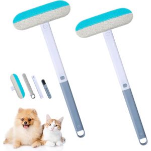JGD-Lot de 2 brosses anti-peluches 3 en 1 pour poils d'animaux de compagnie - Avec 4 petites brosses pour poils de chien et de chat - Pour canap&eacute;, lit, tapis, arbre &agrave; chat - Neuf