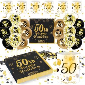 Ayuhr-Decoration Anniversaire 70 Ans Femme Homme, Happy 70th Birthday Serviettes + Lanterne Décoration Table + Confettis + Ballon Noir Or, Kit Fete Cadeau 70 Homme Femme (Deco Table Anniversaire 70 A - Neuf