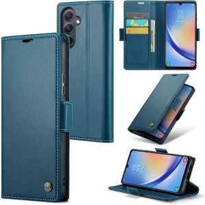 Maa-Coque Pour Samsung Galaxy A34 5g, Étui Housse En Rfid Protection Premium Pu Cuir Portefeuille Rabat Case Magnétique Stand Antichoc, Étui Case Pour Samsung Galaxy A34 5g, Bleu - Neuf