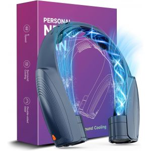 Ventilateur de Cou Portable, 6 Vitesses Ventilateur Cou Climatiseur Rechargeable 8000 mAh, 360° Cooling Ventilateur de Cou Silencieux Libres Sans Pale pour Bureau Voiture Camping Exterieur Noir - Neuf