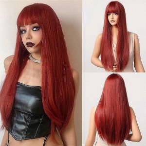 Perruques Droites Longues,Perruques Cosplay Cheveux Synthétiques Avec Frange Cadeau Pour Femmes Haut - Neuf