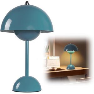 Lampe Champignon, Lampe De Table Sans Fil, Portable Entièrement Graduable, Macaron De Table Tactile Avec 3 Modes De Luminosité, Lampe De Chevet Rétro (Bleu) - Neuf