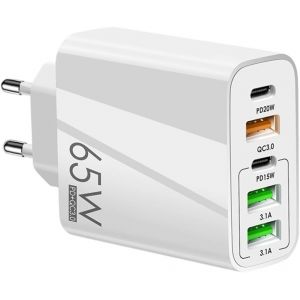 Ersan-Chargeur Multiport Usb,65w Prise Usb C,5 Ports Chargeur Rapide,Multi Secteur Pd15w 20w+Qc3.0+3.1a Chargeur Secteur,T&ecirc;te De Charge Rapide Pour Iphone Samsung Xiaomi Huawei&iquest;C&iquest; - Neuf