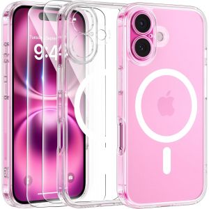 Coque Iphone 16 (6,1"") Compatible Magsafe ¿ Fine Translucide Mat Antichoc Avec Protection Caméra Et 2 Protecteurs Écran En Verre Trempé - Neuf