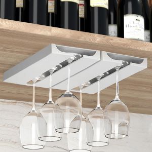 Tianyi-- Porte Verres Suspendu - Lot De 2 Porte-Verres &Agrave; Vin &Agrave; Vin &Agrave; Suspendre - En Plastique - Sans Perforation - Auto-Adh&eacute;sif - Blanc - Neuf